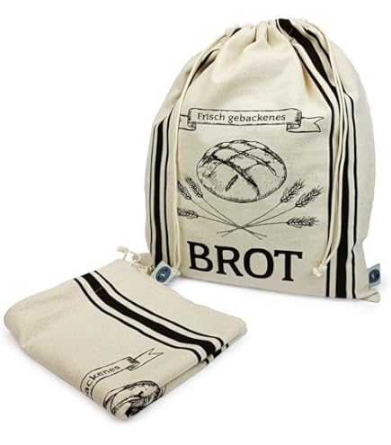Praknu Set van 2 Linnen Broodzakken – Herbruikbare Broodzakjes 30x40 cm – Houdt Brood Langer Vers – Voor Zelfgebakken Brood – Dikke Stof met Trekkoord