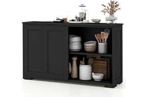 GIANTEX Credenze a 3 Ripiani, Mensola Regolabile, 2 Porte Scorrevoli, Ampio Spazio di Stoccaggio, Ideale per Sala da Pranzo, Cucina, Soggiorno, 106,5x33x60 cm, 3 Colori (Nero)