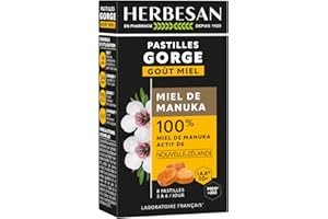 HERBESAN®-PASTILLES MIEL DE MANUKA ACTIF-IAA10+(MGO263+)-Origine Nouvelle-Zélande garantie- Réconfort de la gorge- Boite de 8 pastilles