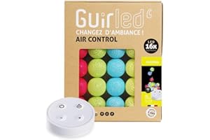 GuirLED - Guirlande lumineuse boules coton LED USB - Télécommande sans fil - Veilleuse bébé 2h - Adaptateur secteur double USB 2A inclus - 4 intensités - 16 boules 1.6m - Cocktail