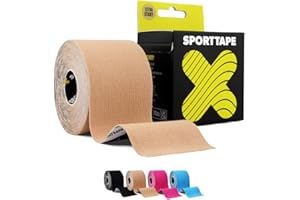 SPORTTAPE Original Kinesiology Tape 5cm x 5m, Beige - Hypoallergenic, Waterproof K Physio Tape for Muscle Injury Relief, Recovery, Support, Shoulder, Back & Joints - Uncut Single Athletic Roll