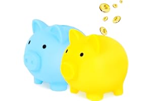 CCCYMM 2 Pcs Cute Piggy Bank Cute Plastic Pig Money Bank Adults Piggy Bank Pig Money Box Coin Bank Plastic Saving Coin Box for Boys Girls Kids (Medium)