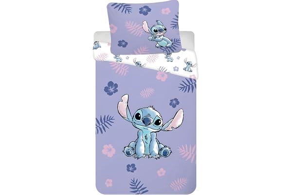 Disney Lilo & Stitch Vändbara sängkläder, påslakan, 140 x 200 cm, örngott 50 x 70 cm, 100 % bomull, mjukt och ventilerande, Stitch-sängkläder för barn