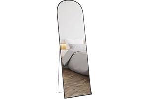 HOMCOM Specchio da Terra ad Arco a Figura Intera, 50x161.5 cm Specchio da Parete e Autoportante Moderno con Cornice in Lega di Alluminio e Supporto, per Camera da Letto, Soggiorno e Ingresso, Nero