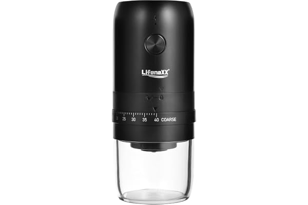 Lifenaxx Elektrisk Kaffekvarn – USB-C Laddningsbar Portabel Kvarn med Keramisk Konisk Malverk – 40 Malningsinställningar – Kompakt, Tyst & Justerbar – För Espresso, Filter, French Press – LX-063