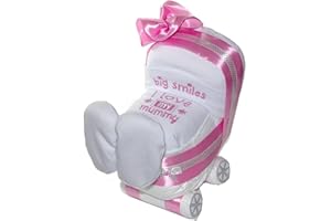 DUBISTDA -WINDELTORTEN- Diaper Pram Pink – Set of 3 Gift Birth Nappy Cake for Baby Girl – Pink – Dubistda© Handmade