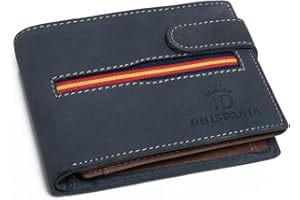 HD DHISPANIA Cartera Hombre Piel con Bandera de España – Billeteras para Hombre Elegante - Carteras para Hombre España con Protección RFID