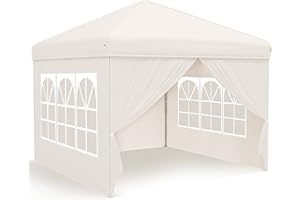 Gazebo, Ej.Victor Pop Up Gazebo 3m x 3m with 4 Sides and Windows Sun Protection for Garden Tent, Party, Stall, Outdoor Craft Show, Farmers Markets-Khaki