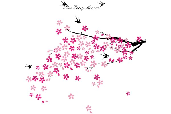 Walplus Hirondelles & Fleurs - Autocollant Mural Maison Bureau, Décoration 150cm X 80cm PVC, Amovible, Auto-Adhésif, Rose