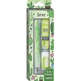 Serve Doğa Desenli Deep Kalem, Deep Silgi ve Deep Min, 0.7 mm, Elma Yeşili