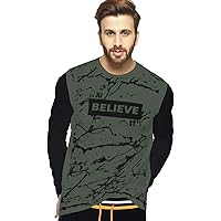 BLIVE Men's Full Sleeve Round Neck T-Shirt | Printed Round Neck T-Shirt