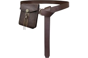 EpicCos 2 PCs Medieval Vintage belt Bag Set, Middle Ages Faux Leather Belt with Belt Pouch, Renaissance Costume Accessories (Brown A)