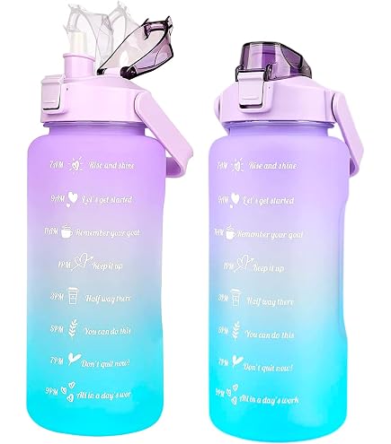 Askytirp 2L Motivational Water Bottle With Straw – Leak Proof, Time Markings, BPA Free, Gradient Pink/Blue