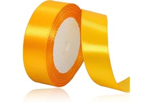 XMASOLD Gelb Satinbands 25mm Breit, 22 Meters Schleifenband, Geschenkband für Geschenkverpackungen, DIY Handwerk, Blumensträuße, Nähprojekte, Schleifenherstellung, Geburtstags- und Hochzeitsdekorationen