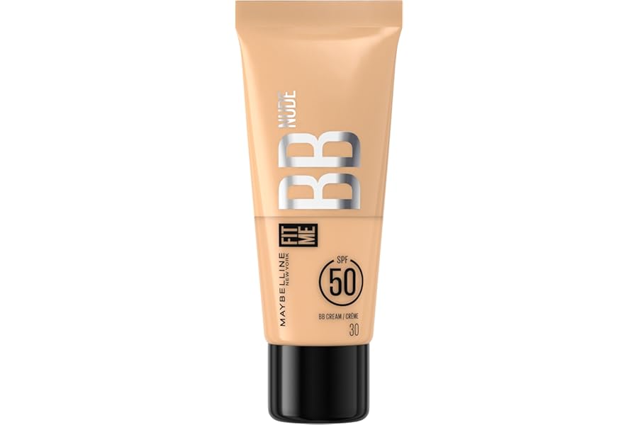 Maybelline Face Studio Fit Me BB Cream Nude with SPF 50 and Niacinamide, 24H hydration, Lightweight Coverage, for a Healthy, Natural Dewy Finish. Shade 30