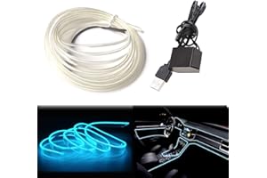 Balabaxer USB EL-Wire Eisblau, 3M/9.8FT Flexible Neonlichtröhre DC 5V Neonröhre Innenraumlichtleiste für Autoinnenraum, Lücke Dekorationsbeleuchtung.