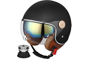 STRTG Casco de Moto 3/4 Casco de Cara Abierta Medio Casco de Moto con Visera Retro Estilo Vintage Vespa Jet Casco para Hombres Mujeres Moto Casco de Choque Aprobado por Dot / ECE