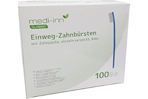 Brosses à Dents Jetables Malt Deviné le Brossage avec Dentifrice 100 Pièce Brosse à Dents Voyage de Medi-Inn Couleur Bleu PZN 05024152