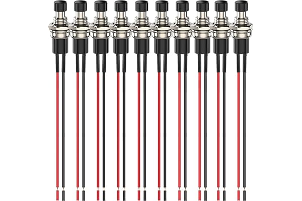 Gebildet 10st 7mm 3V-6V-12V-24V-230V/1A Förkopplad Mini Tillfällig Tryckknapp, SPST Nominell öppen På/Av 2 stift Rund Knapp för Modell Järnväg Hobby(svart)