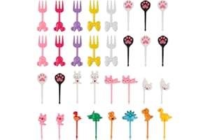 32 Piezas Palillos de Frutas, GEBAUM Plástico Tenedor de Frutas, Diseño de una o Varias Puntas, Tenedor de Frutas para Niños se Puede Utilizar para Decorar Postres y Cajas Bento