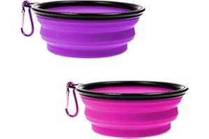 OXYCUTE GD OUOU 2 Pack Collapsible Dog Bowl,Foldable Expandable Cup Dish for Pet Dogs and Cats Food Water Feeding Portable Travel Bowl Pink and Purple witer Free Carabiner