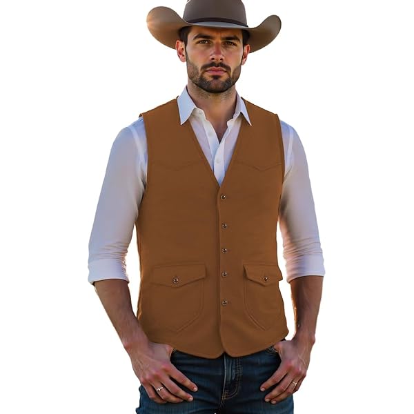 Gilet Traditionnel Daim Homme – Style Cowboy Vintage Sans Manches, Coupe Ample, Boutons Pression, Look Western Décontracté