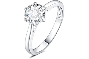 JewelryPalace 0.5-2ct Classique Moissanite Bague Taille Rond Solitaire Pierre Argent Massif 925 Femme, Plaqué Or Jaune Or Rose Bague Diamant Simulé Fiançailles Mariage Alliance, Ensemble Bijoux Mariee