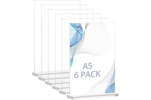 QWORK® 6 piezas soportes de mesa acrílicos A5, soporte para carteles de doble cara en T forma, expositores, para oficina, tienda, restaurante