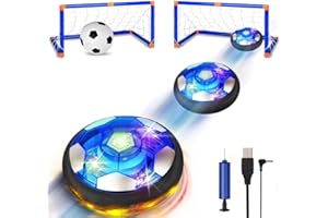 SUNNOW Pallone Fluttuante - Ricaricabile Air Hover Pallone con 2 Porta da Calcio Gioco Calcio Bambino Palla Fluttuante per Bambini 3 4 5 6 7 8-12 Anni Natale Regalo