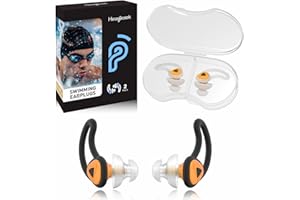 Hearprotek Tapones para los oídos para natación, 2 pares silicona impermeable y reutilizable aqua tapones oidos para adultos para piscina, baño, la ducha, nadar (Naranja)