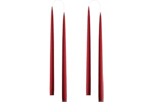 ‎KUNSTINDUSTRIEN Kunstindustrien® Taper Candles, Made in Denmark, 42 Colours Available, Table Candles, Dyed Candles, Long Burning Time of 15 Hours, Candle Set Gift, 4 Pieces, 2.2 x 35 cm (Dark Red)