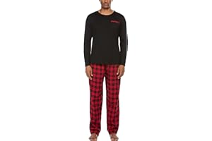 Ekouaer Herren Schlafanzug Lang Pyjama Baumwolle Langarm Shirt mit Tasche Pyjamahose Zweiteilig Set Nachtwäsche