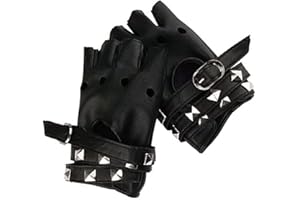 XCSJ Guantes Punk Guantes De Cuero Sin Dedos Guante De Cuero De Medio Dedo Para Mujer Guantes Para Halloween, Festival, Hip-Hop,Ajuste La Circunferencia De La Palma De Menos De 6.7 in/ 17 cm