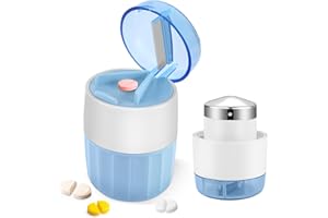 Fefod 3 in 1 Tablettenmörser, Tabletten Mörser Klein, Tabletten Zerkleinern mit Tablettenschneider, Tablettenzerkleinerer mit Edelstahl-Mahlkopf, Mörser Tabletten mit Tablettenfach（Hellblau）