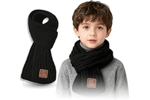 HUSHRICH Warm Kids Knit Scarves Soft Knitted Neck Warmer Scarf Warm Scarves Wrap for Boys Girls 100 ×9 cm (Black)