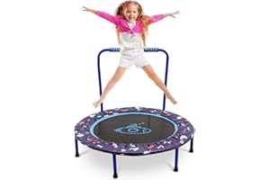 NUKIED 38" Trampoline for Kid Noise-Free Trampolines with Adjustable Foam Handle and Safety Padded Cover Foldable Toddler Bouncer Indoor & Outdoor Bungee Rebounder Trampoline for Child Play and Exercise