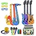 Produktbild FEPITO 17 Pcs Aufblasbare Saxophon Gitarre Mikrofon Aufblasbare Instrumente Party Requisiten Shutter Shading Gläser LED Finger Licht für Party Dekoration Prop (zufällige Farbe)