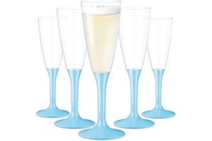 TUNDRA ICE INTERNATIONAL WAF TUNDRA - Lot de 60 Verres FLUTE À CHAMPAGNE UTILISER & RÉ-UTILISER 100 ml. BPA-Free, Coupe Champagne en PLASTIQUE, Verre a Vin Plastique Reutilisable, Incassables, pour Mariages & Fêtes, (Azur)