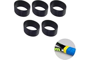 Nlinlin 5 Pcs Black Tennis Racket Handle Rubber Ring Stretchy Tennis Racquet Band Overgrips, Tennis Racket Grips Accessories