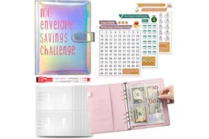 ANICY 100 Envelope Saving Challenge Sparbuch für Geld - A5 Geldsparmappe mit Transparenten Geldumschlägen, Geld Sparen Mappe um 5050€, Geldbinder für zu Hause zu Sparen, Paare, Schule