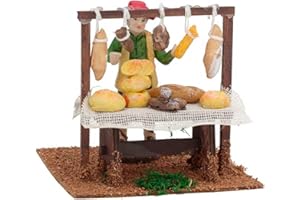 Acan Tradineur - Figura de Puesto de Panadero para Belén, Madera y Resina, Stand, panadería, Nacimiento, Pesebre, Adornos, Decoración Tradicional, Navidad - 12 x 10,5 cm