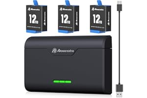 Powerextra Replacement Go Pro Hero 12/11/10/9 Battery 3 Pack 2250mAh,go pro hero 10 battery and 3-Channel Type-C/USB Quick Charger,Compatible for Go pro Hero 8/9/10 Camera(Comprehensive upgrade)