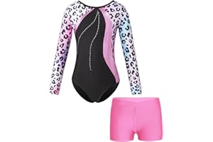 ranrann Enfant Fille Justaucorps Gymnastique Brillant avec Short Ensemble Danse Gym Métallique Costume Spectacle 5-14 Ans