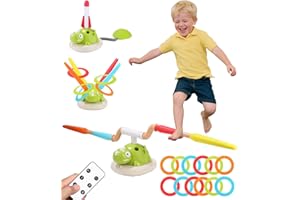 Syvory 3 in 1 Outdoor Spiele Set für Kinder,Outdoor Ringwurfspiel für Kinder,Schaumraketen Launcher Spiele,Seilspringmaschine,Gartenspielzeug mit Musik