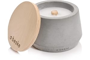 Betonfeuer® - Das Original der Beske-Manufaktur | Modell 'Steller' Ø14cm mit Dauerdocht | Wiederbefüllbare Fackel | Unendliche Brenndauer | (Ohne Nachfüllwachs, Löschbrett aus Holz)