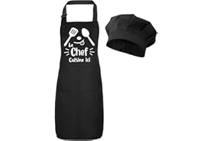 Halinuia Tablier Enfant et Chapeau de Chef, Réglables Personnalisé Tablier et Chapeau Pour la Cuisine et la Pâtisserie avec Poche, Tablier et Toque de Chef pour Filles Garçons