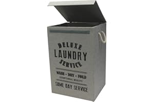 JVL Deluxe Plegable Tela/Ropa/para la Colada Papelera con Asas de Cuerda, luz Gris, 85 L
