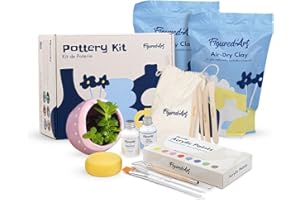 Figured'Art Kit de Poterie Adulte avec Argile Premium Autodurcissante 2kg Sans Cuisson pour Débutants, Séchage à l'Air Libre. 100% Prêt à l’Emploi avec Outils, Peintures, Pinceaux, Vernis & Tutoriels
