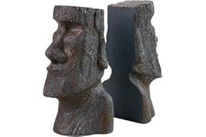 jinhuoba Decorative Bookends Easter Island Book Stopper, Moai Statue Heavy Duty Book Ends Morden Bookends for Shelves Office Home Desk Bookrack, Set of 2