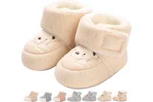 MONSTOYO Baby Boys Girls Winter Warm Fleece Booties Snow Boots Newborn Non-Slip Soft Sole Sock Shoes Slippers Toddler Cotton Thermal Adjustable Crawling Barefoot Walker Shoes 0-18 Months